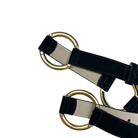 NWT St. John Black Suede Gold Circle Link Genuine Italian Leather Belt - Picture 5 of 6